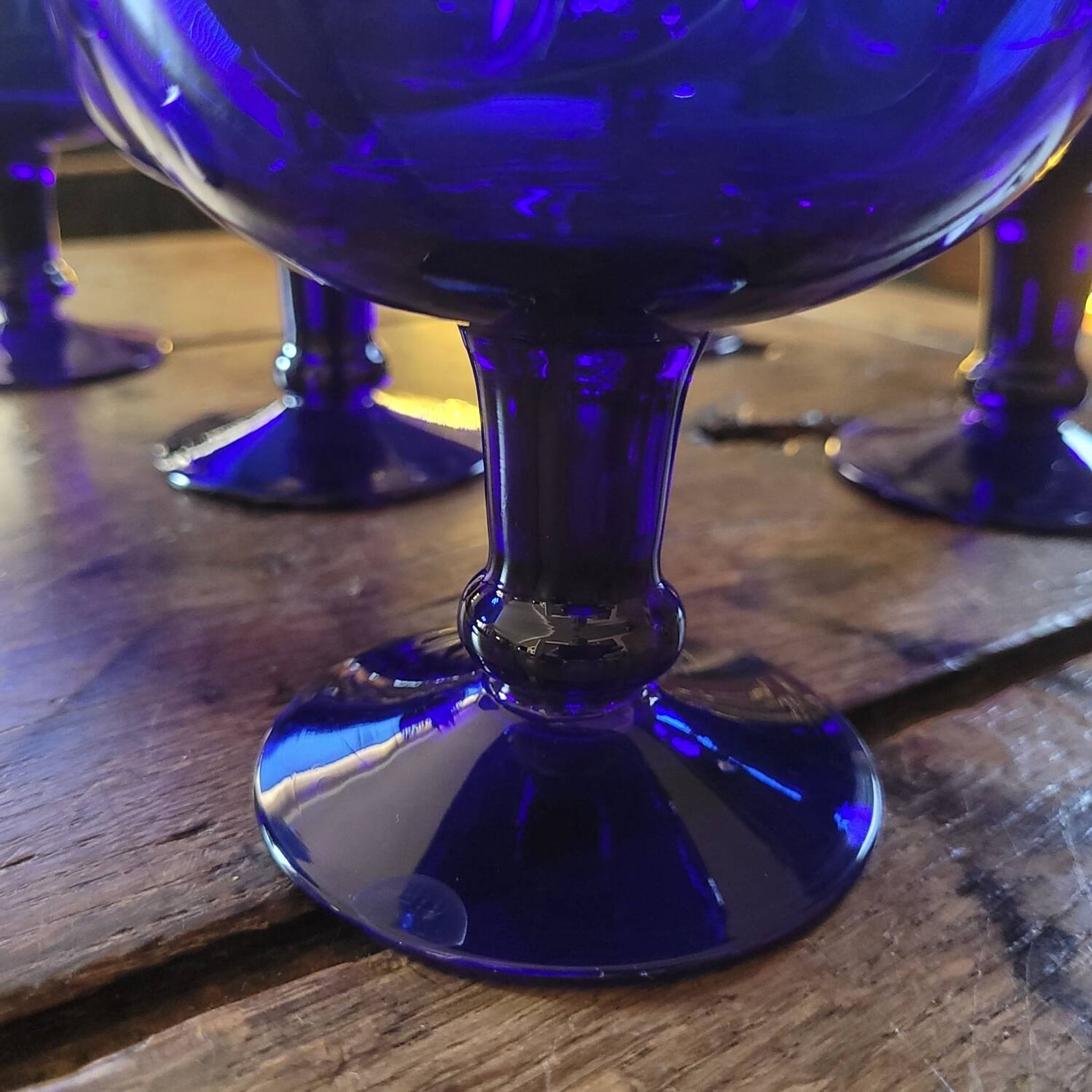 Vintage 70s-80s Stemmed Bowls in Cobalt Blue Glass