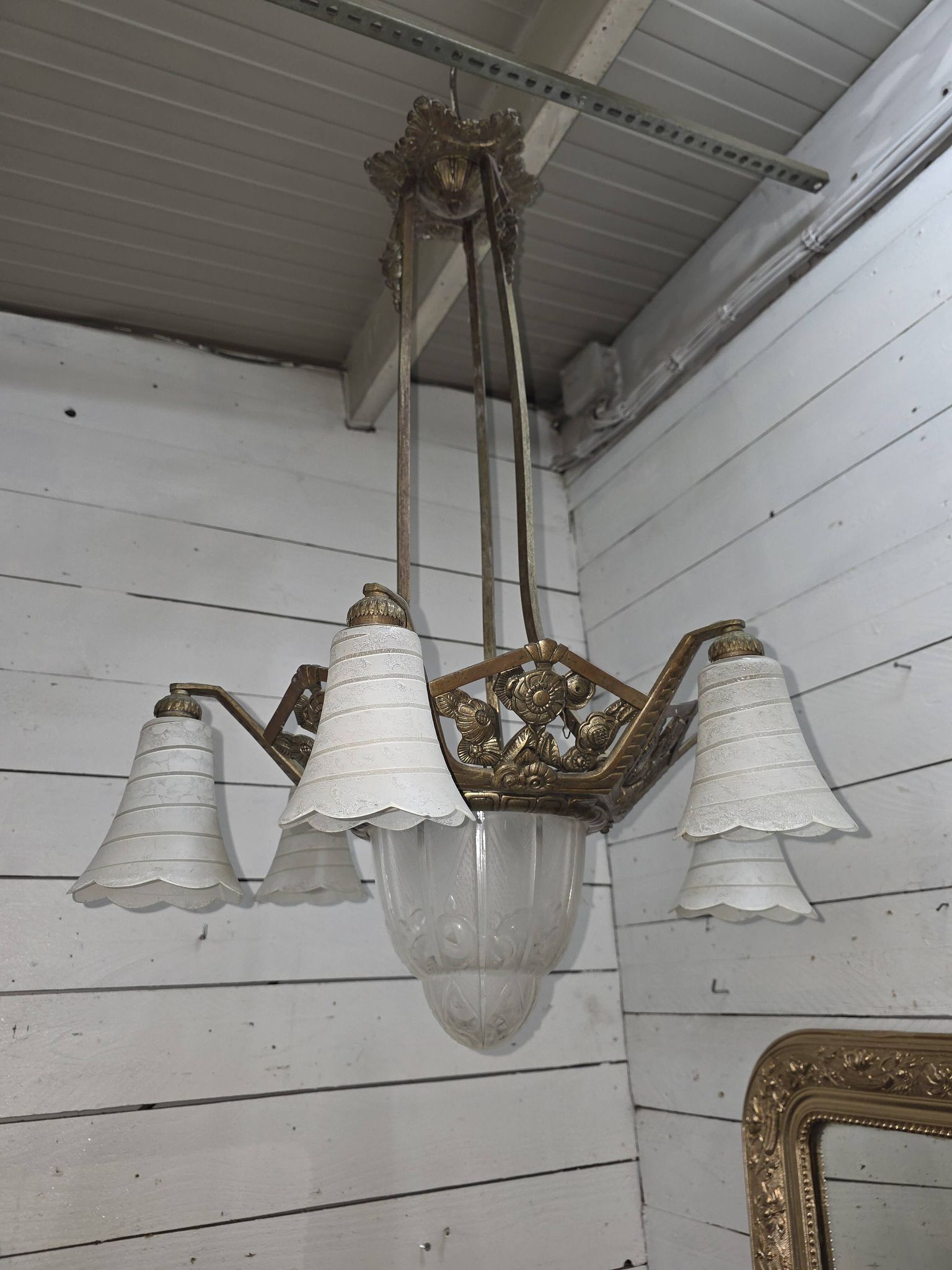 1930s Art Deco bronze chandelier