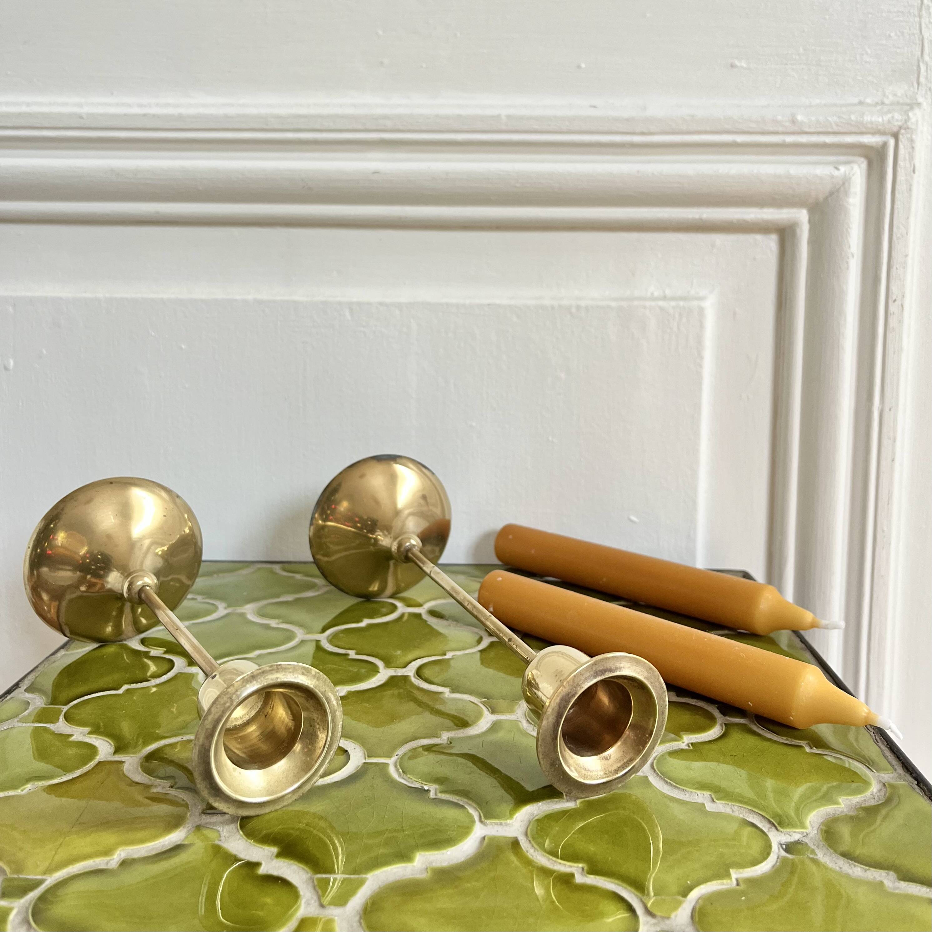 Pair of Scandinavian style brass candlesticks