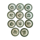 11 old dessert plates from the Pexonne earthenware factory, green and cream fruit decoration