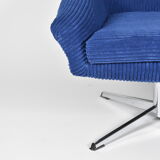 Vintage cord armchair shell, Deutsche democratic republic, ddr, 1960s, blue, chrome