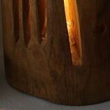 Vintage Openwork Brutalist Wooden Lamp