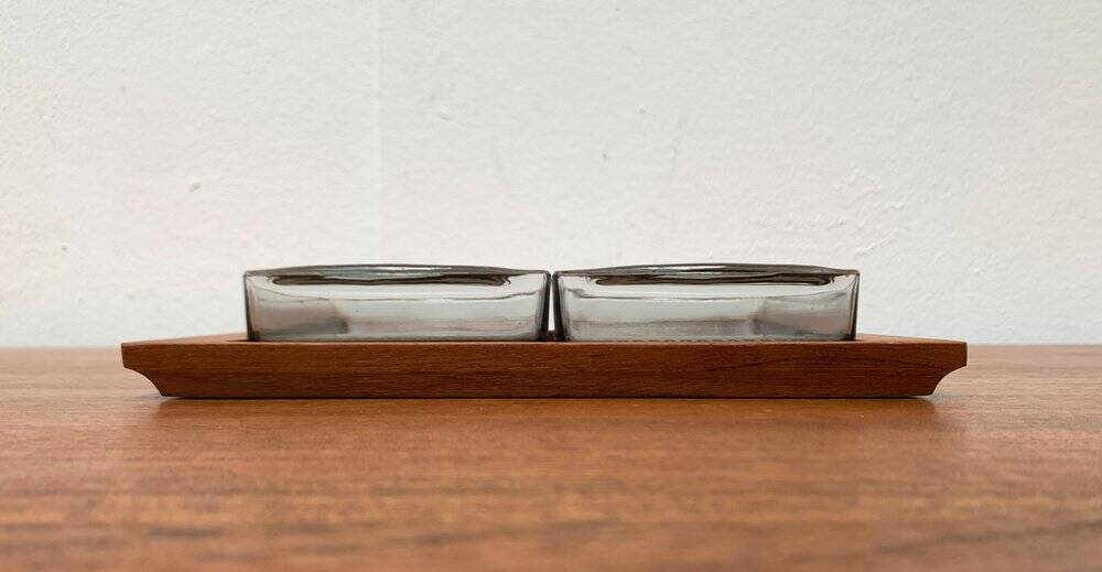 Plateau danois en teck du milieu du siècle avec verres de Lüthje Wood, lot de 3