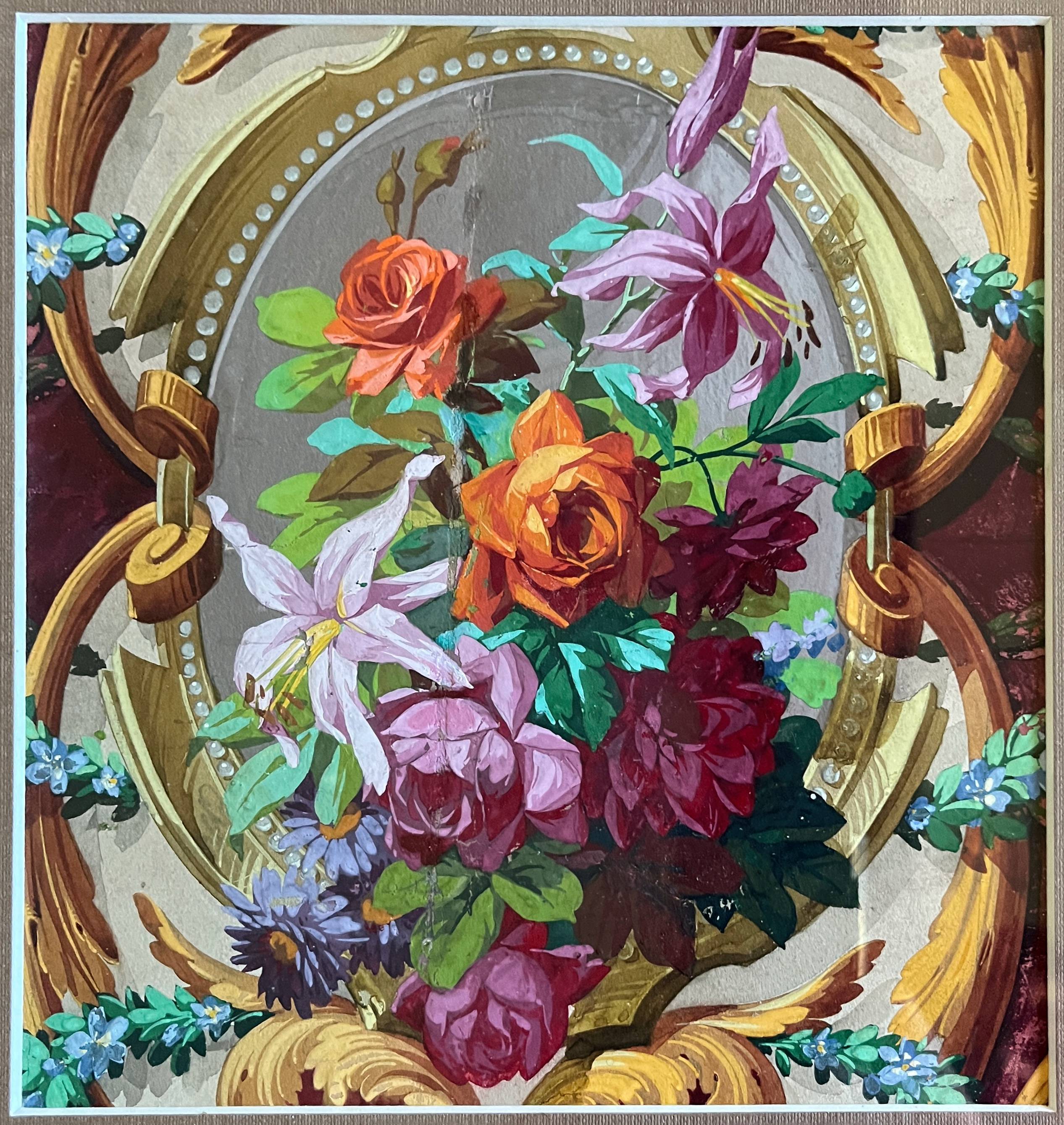 Tableau HSP "étude de fleurs - roses" Projet d'architecture Art Nouveau + c