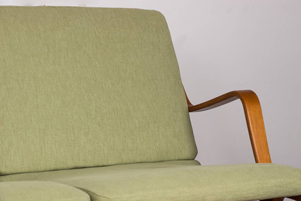 Danish 2-seater sofa in laminated beech and mahogany model AX by Peter Hvidt and Orla Molgaard-Nielsen for Fritz Hansen 1960