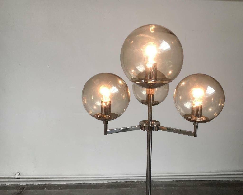 Chrome and glass floor lamp in mid-century German space style by Hustadt Leuchten, 1960s.