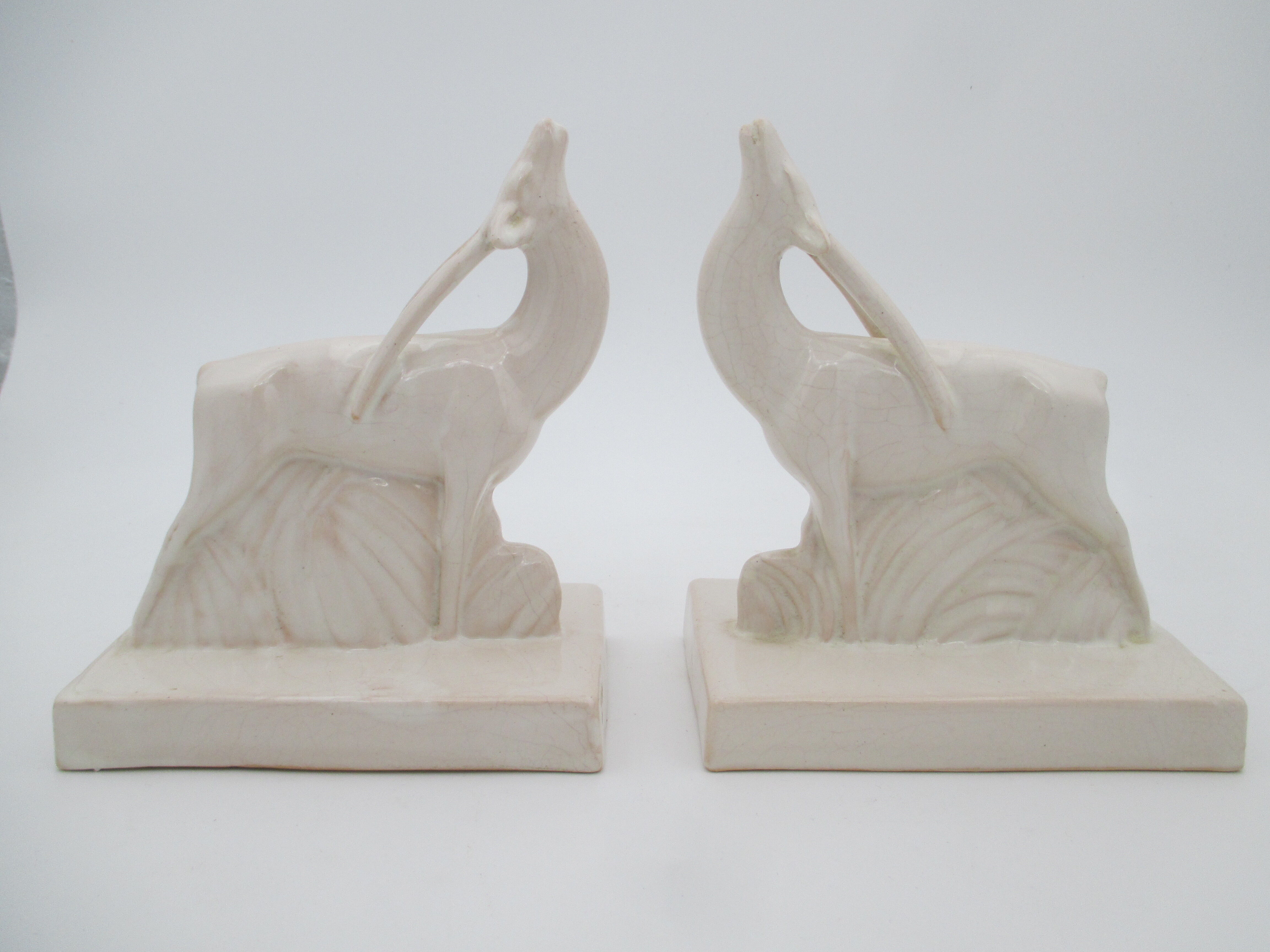 Greenhouse books ceramic cracked Antilopes signed Henri Delcourt art deco