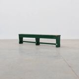 Rustic primitive green farmhouse bench in solid oak, France ca. 1900