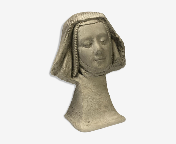 Sculpture buste en plâtre de femme à coiffe | Selency