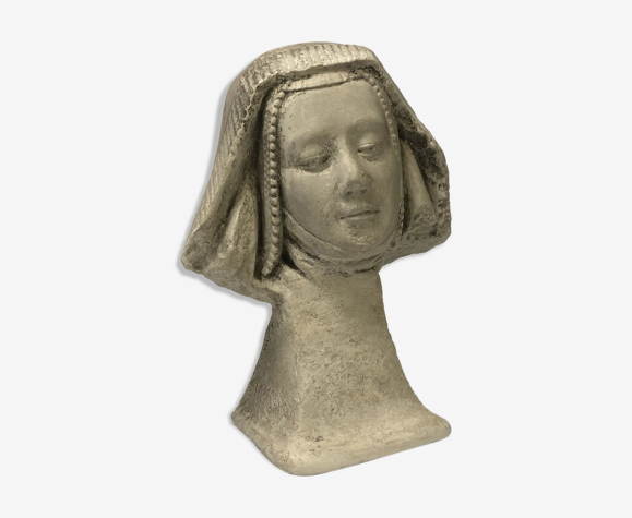 Sculpture buste en plâtre de femme à coiffe