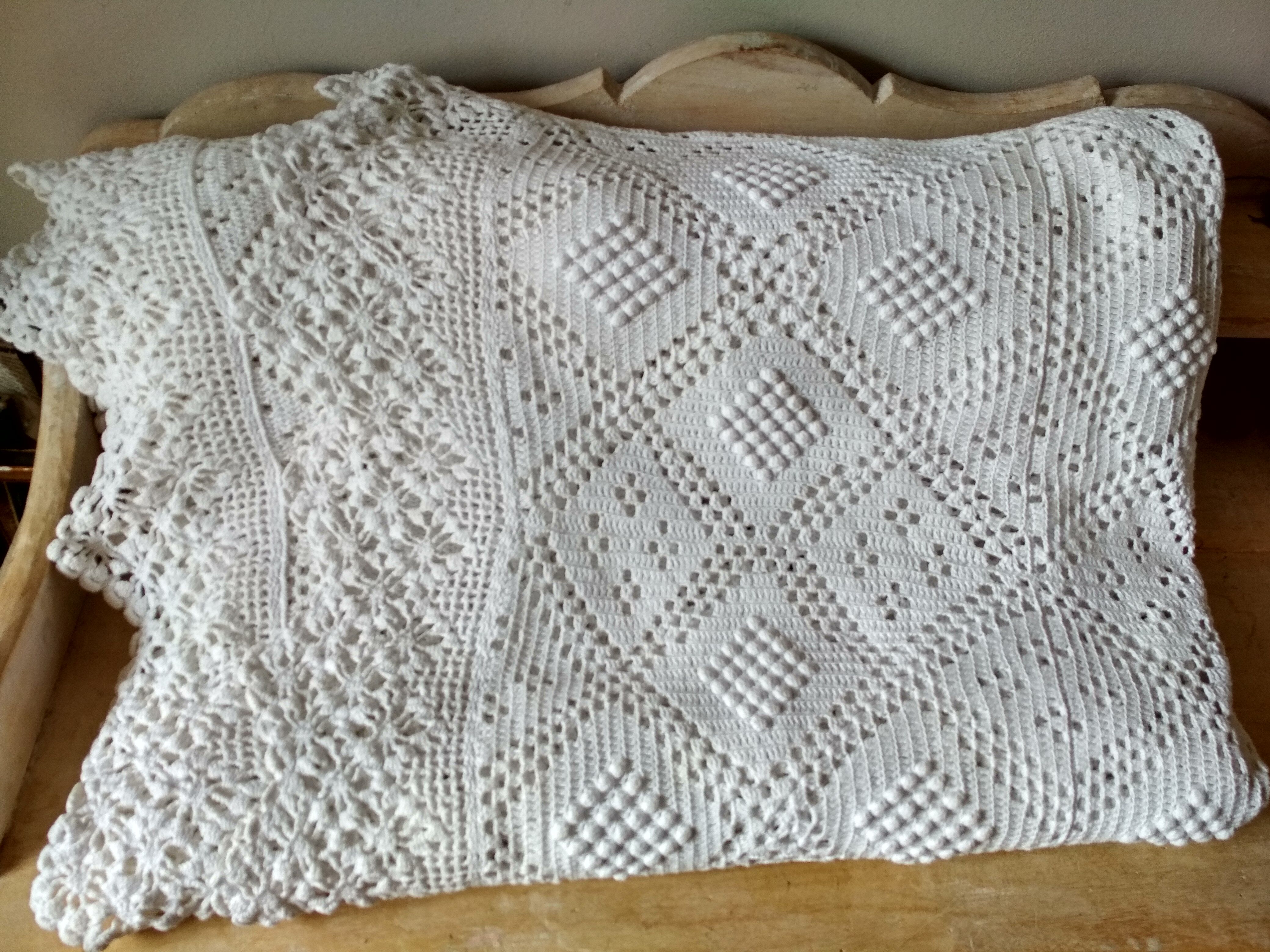 Dessus de lit en coton blanc écru jeté de lit en crochet