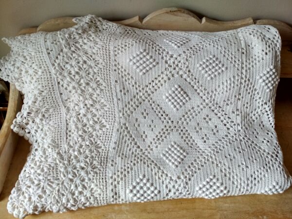 Dessus de lit en coton blanc écru jeté de lit en crochet