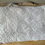 Ecru white cotton bedspread, crocheted bed throw