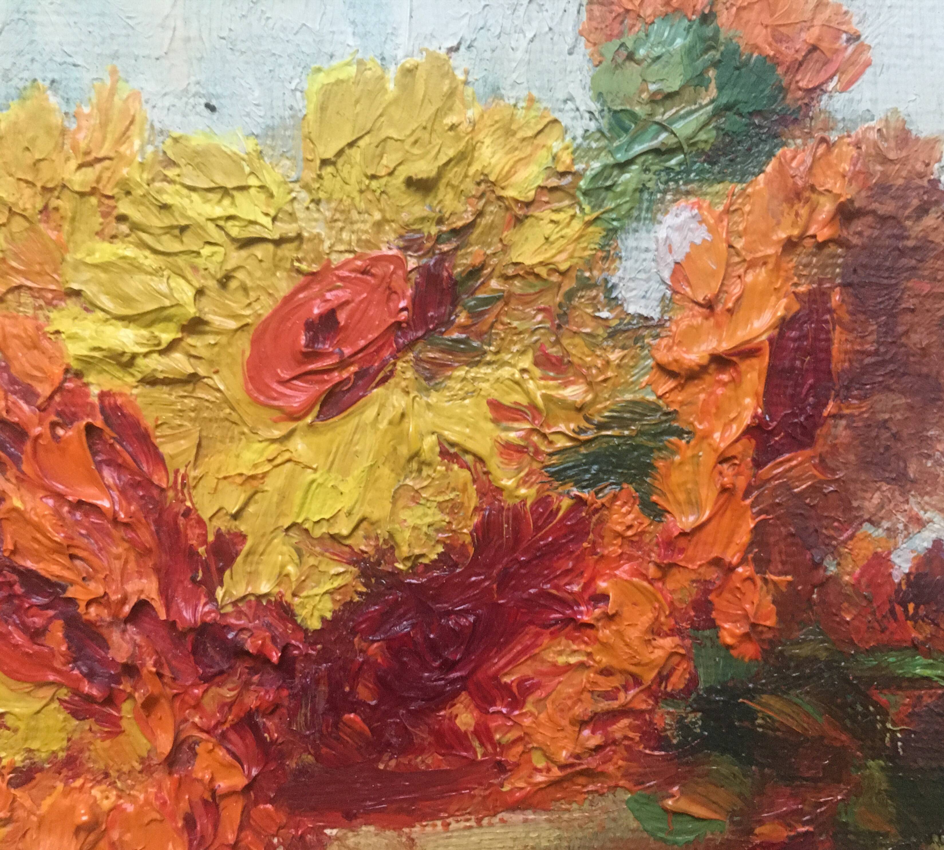 Painting "flower vase" circa 1950 HSP signed (to be deciphered) with frame