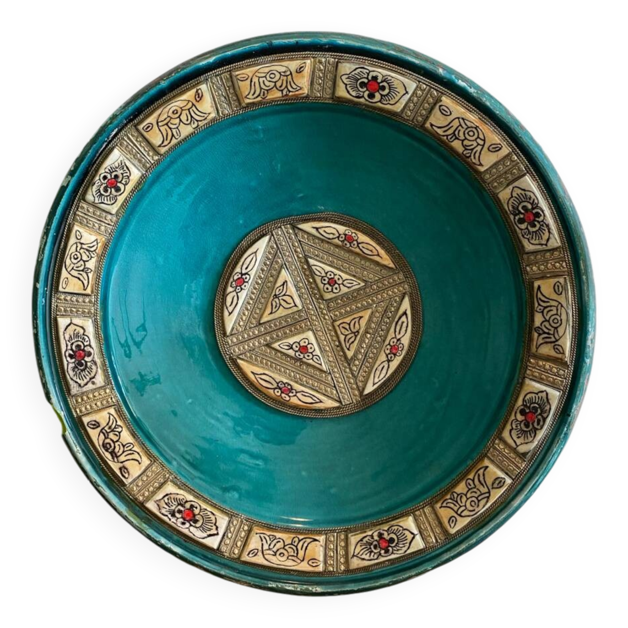 Large turquoise Moroccan dish