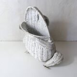 Corbeille à papier grenouille vintage en rotin blanc