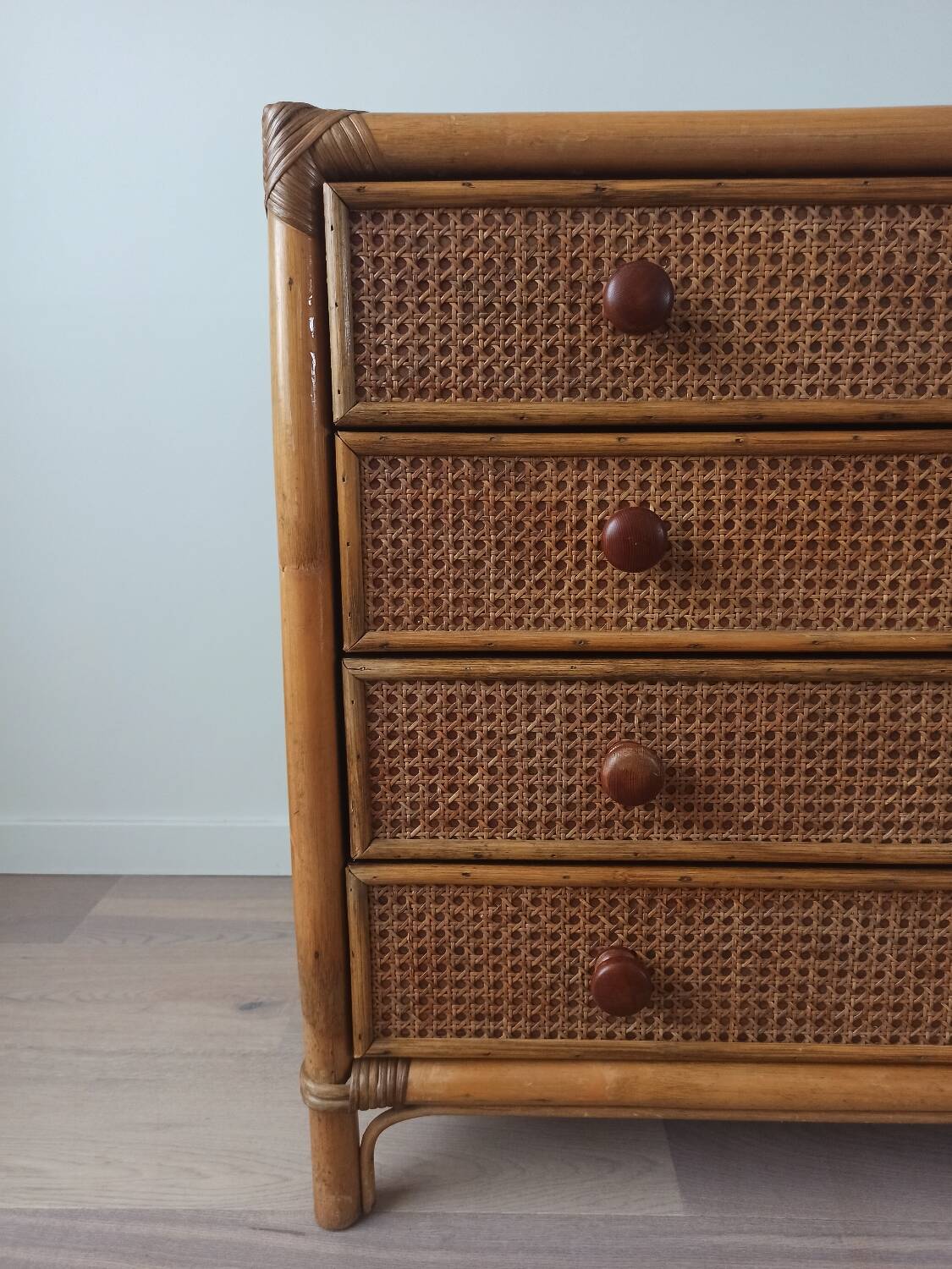 Bamboo and rattan chest of drawers, 70's