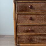 Bamboo and rattan chest of drawers, 70's