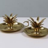 Elegant pineapple candlesticks in lacquered brass 1970-1980
