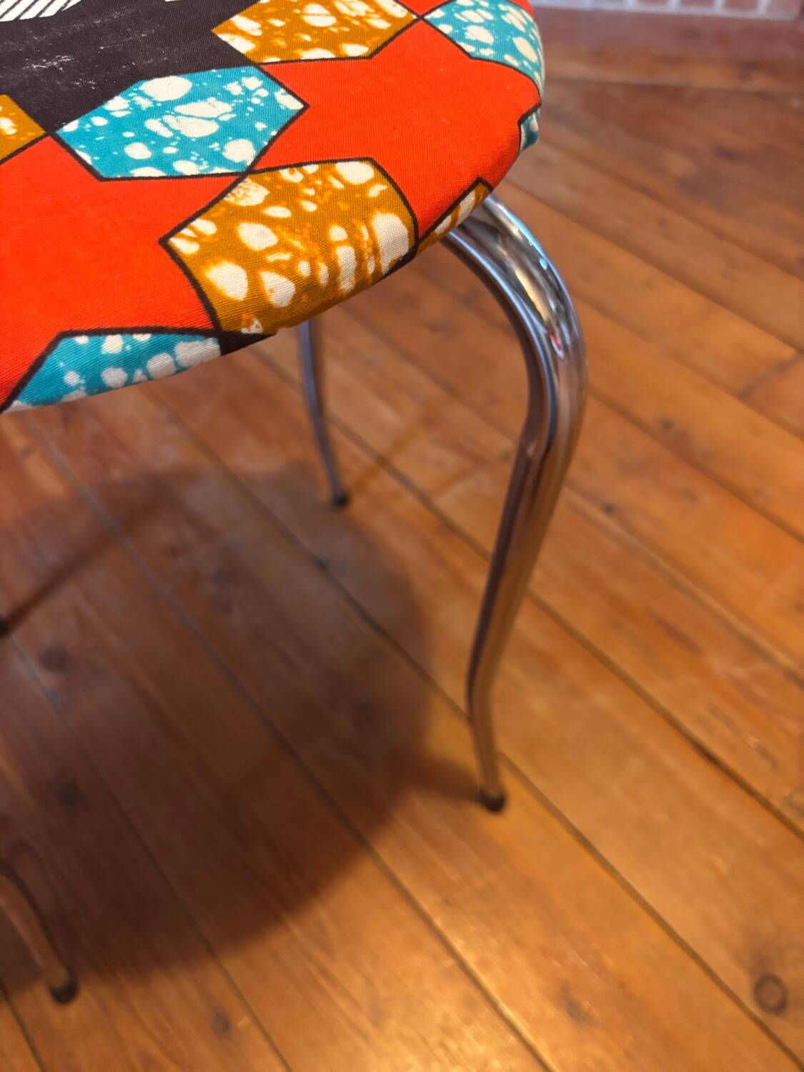 Vintage stool, new wax fabric