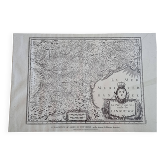 Antique engraving of the map of the southern part of Languedoc France from the