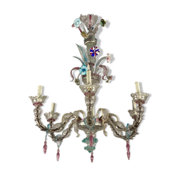 Rezzonico Lustre In Murano Colored Glass, 6 Arms of Light