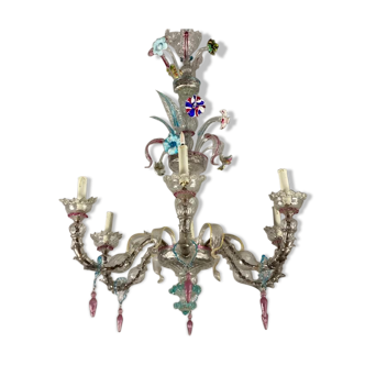 Rezzonico Lustre In Murano Colored Glass, 6 Arms of Light