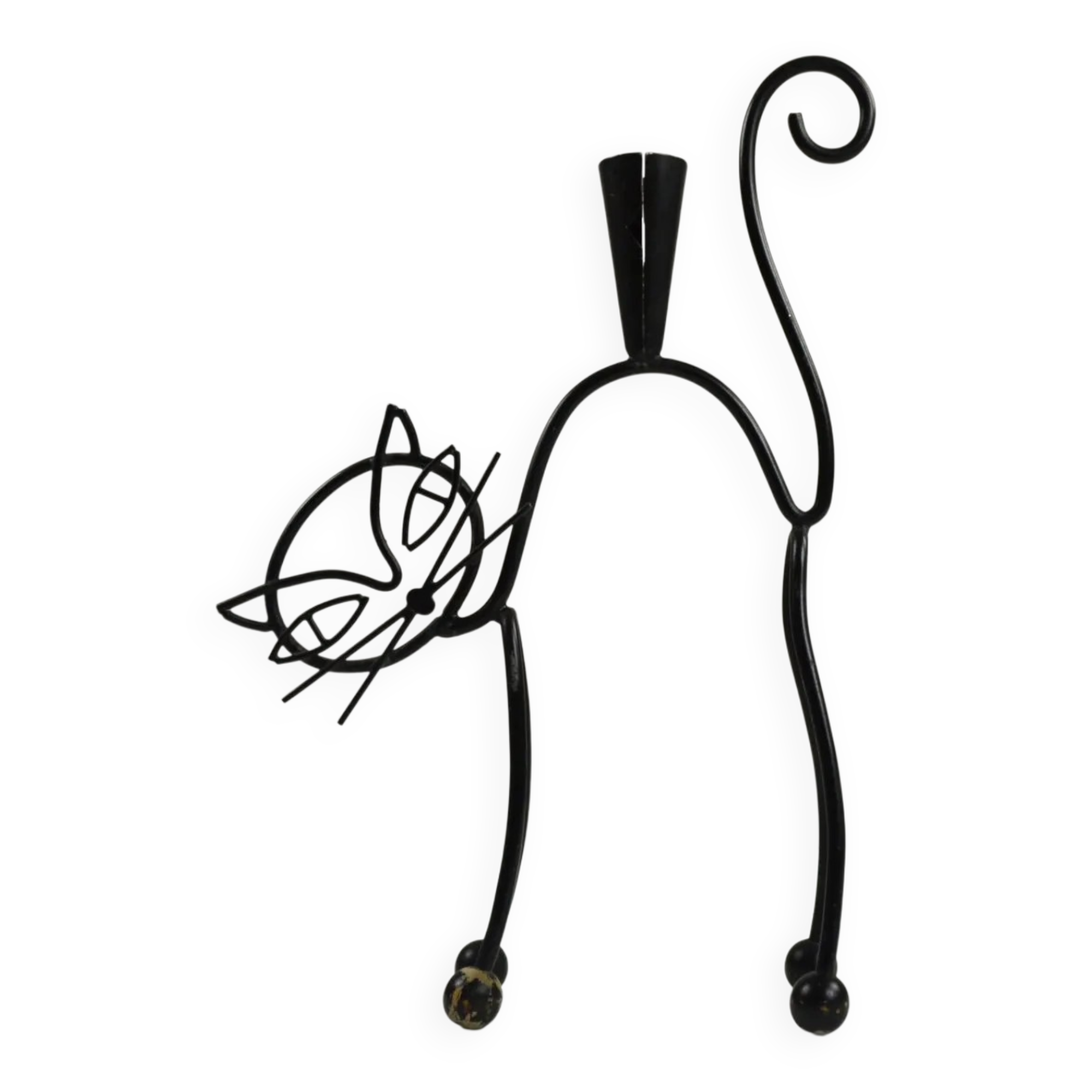 Black Painted Metal Cat Candle Holder by Gunnar Ander for Ystad-Metall, Sweden, 1950s–60s