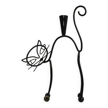 Support de bougie en métal peint noir en forme de chat par Gunnar Ander pour Ystad-Metall, Suède, années 1950-60.