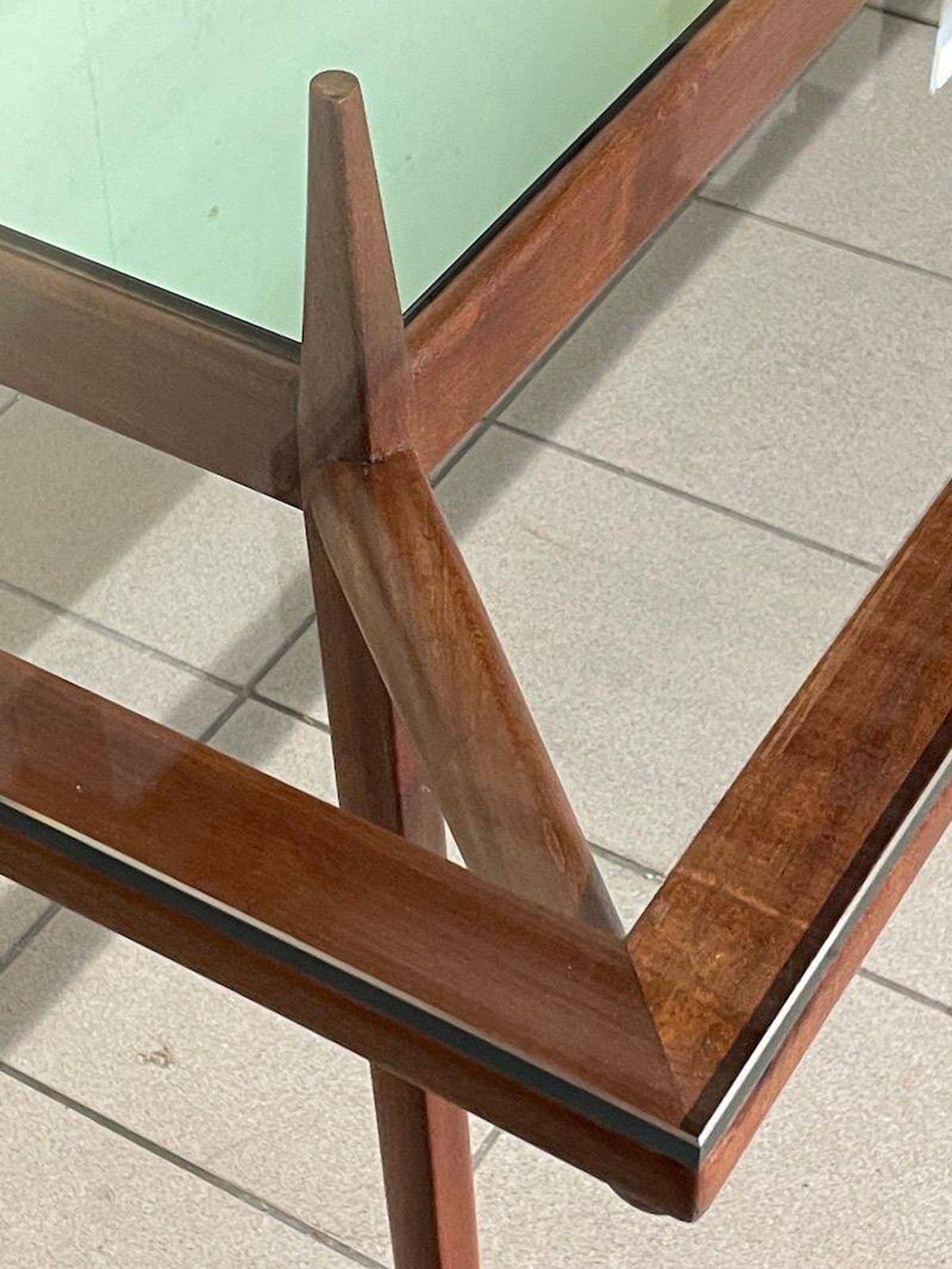 1950s Italian Wooden Table with Double Glass Top