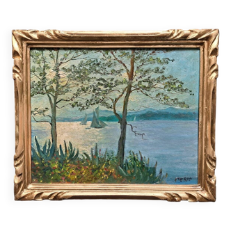 Impressionist painting signed around 1905 - Marine between land and sea