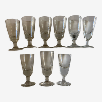 Set of 9 assorted 19th absinthe glasses