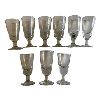 Set of 9 assorted 19th absinthe glasses