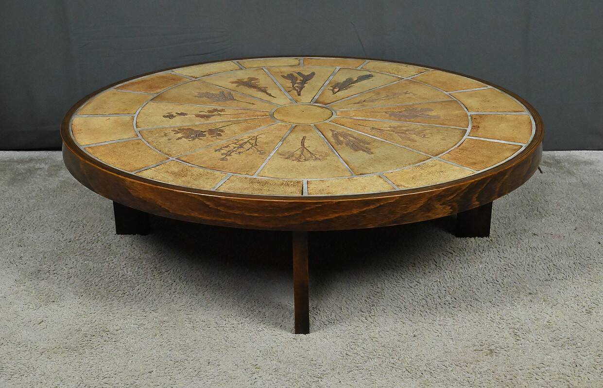 Oval coffee table signed R. Capron, collection les Herbiers, Vallauris – 1960