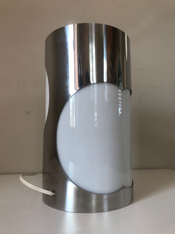 Lampe inox et perpex design Space Age 1970