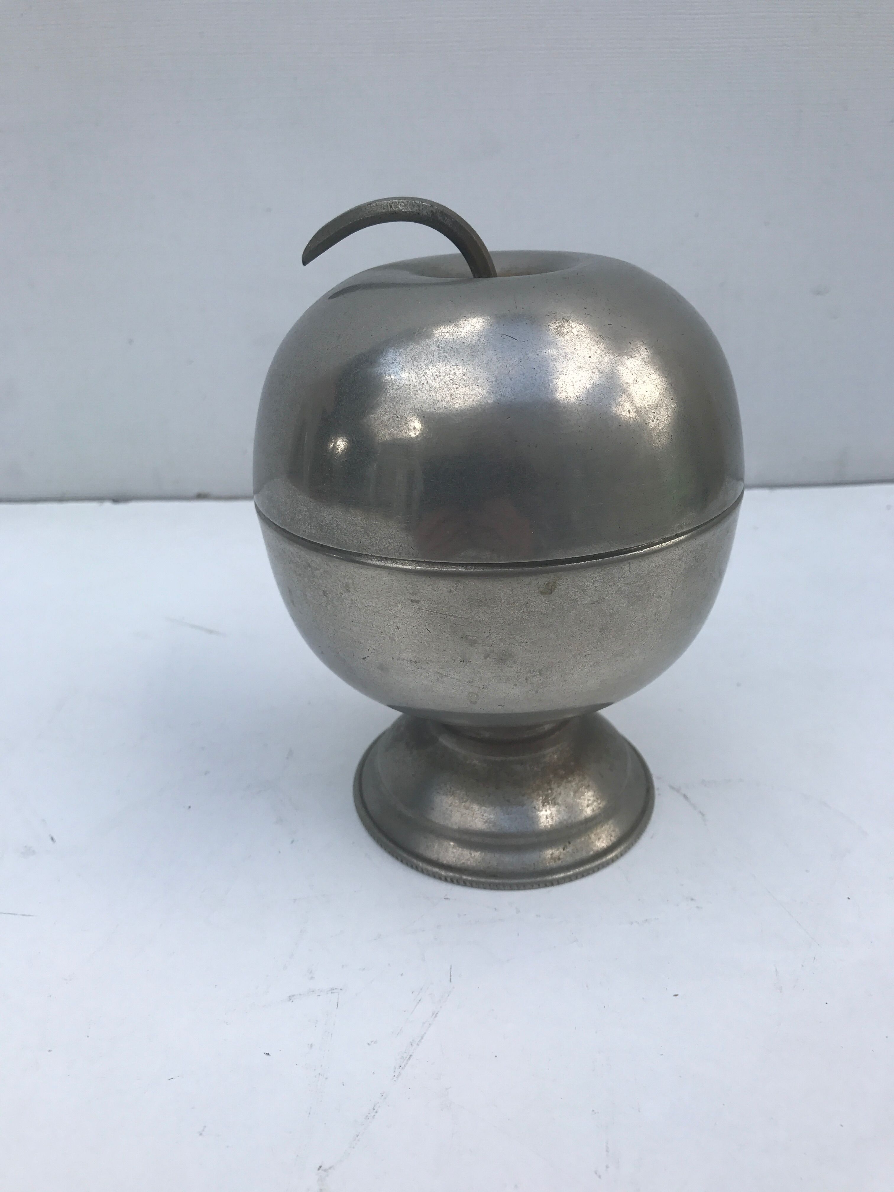 Old silver metal ice bucket Apple vintage