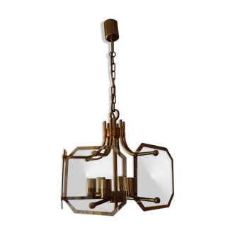 Chandelier edition Sische glass smoked brass vintage Germany 1970 space age