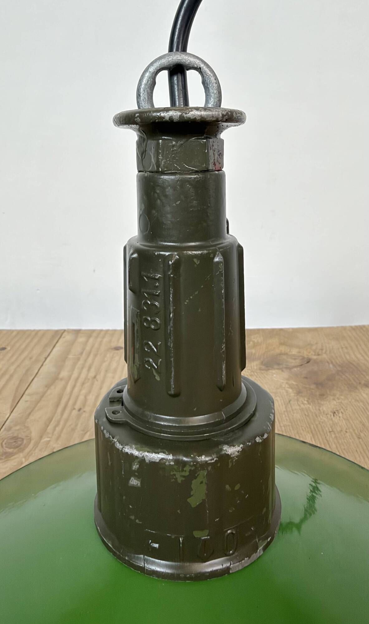 Industrial Green Enamel Military Pendant Lamp with Cast Aluminium Top, 1960