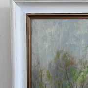 Vintage original forest landscape oil painting, circa 1960s