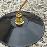 Trio de suspensions tôle émaillée noire et blanche vintage style indus