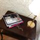 Varnished wooden stand with two shelves and curved legs / 50s-60s
