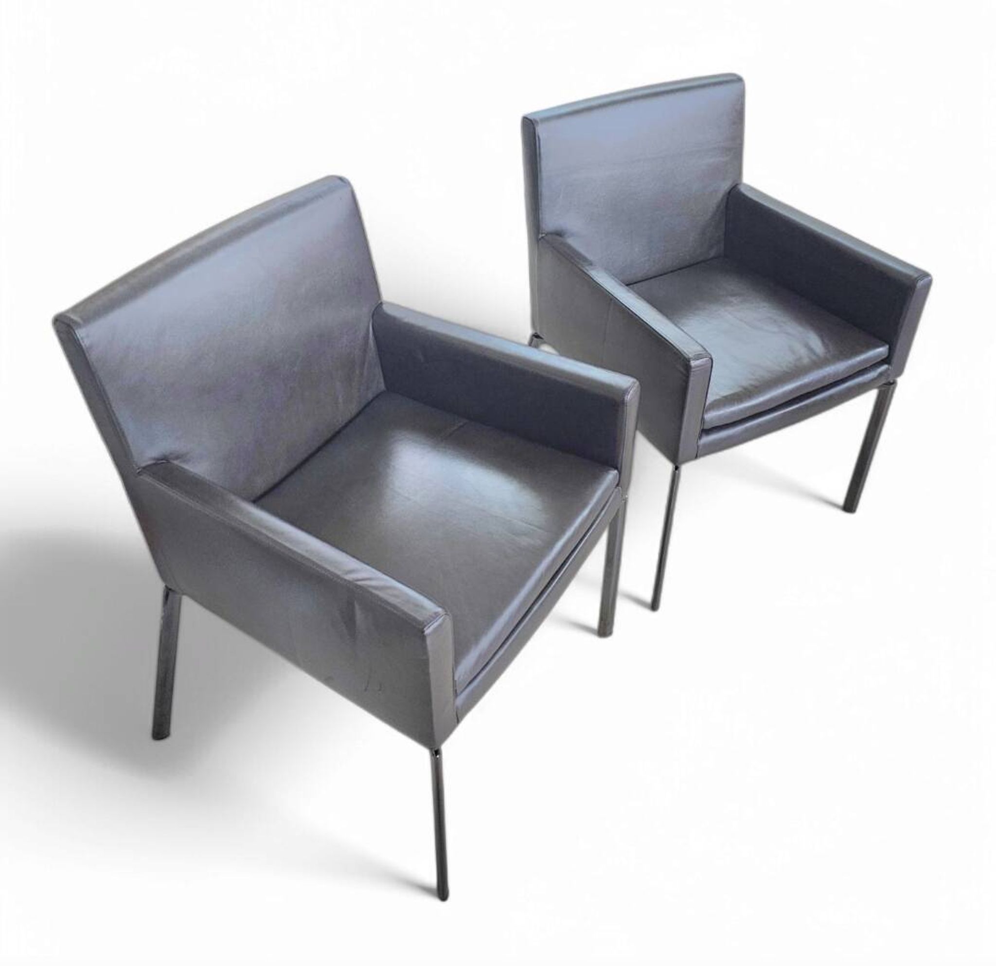Paire de fauteuils Manet Minotti 2004 / cuir marron foncé / chrome