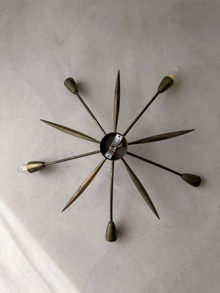Mid-century Sputnik ceiling lamp brass 1950s