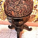 Victorian Piano Stool, Patinated Wood, Upholstered Fabric, 19th Century, France