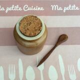 Pot à moutarde en grès avec bouchon liège et cuillère en bois d olivier - vintage