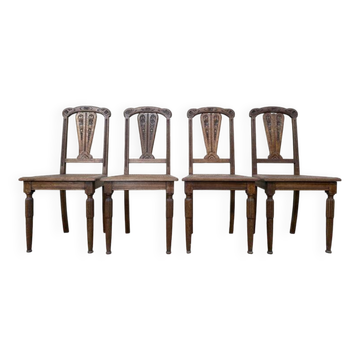 Suite de 4 chaises époque Art Déco en cannage