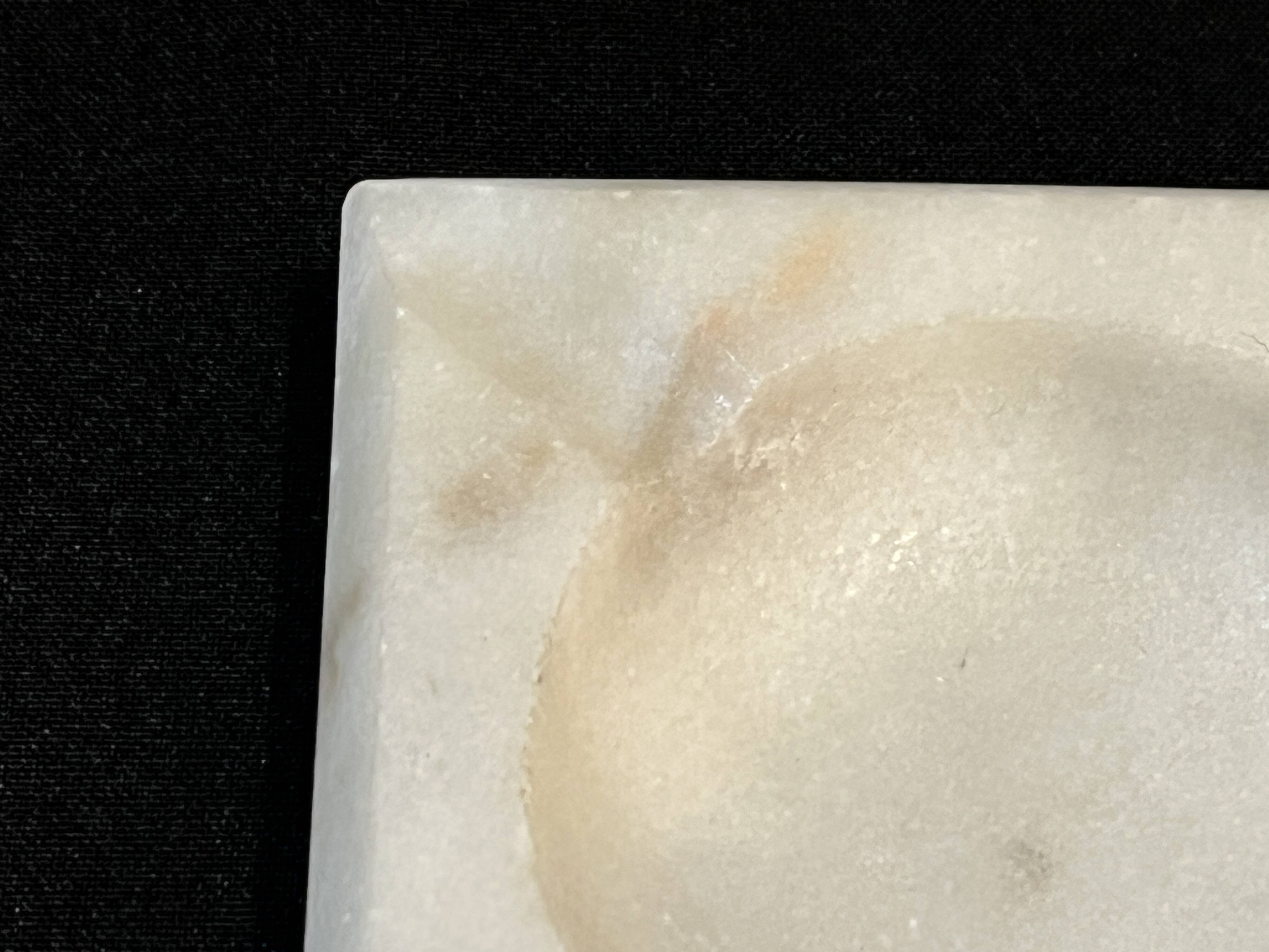 Vintage ashtray in white marble square 1970s Carrara Italy