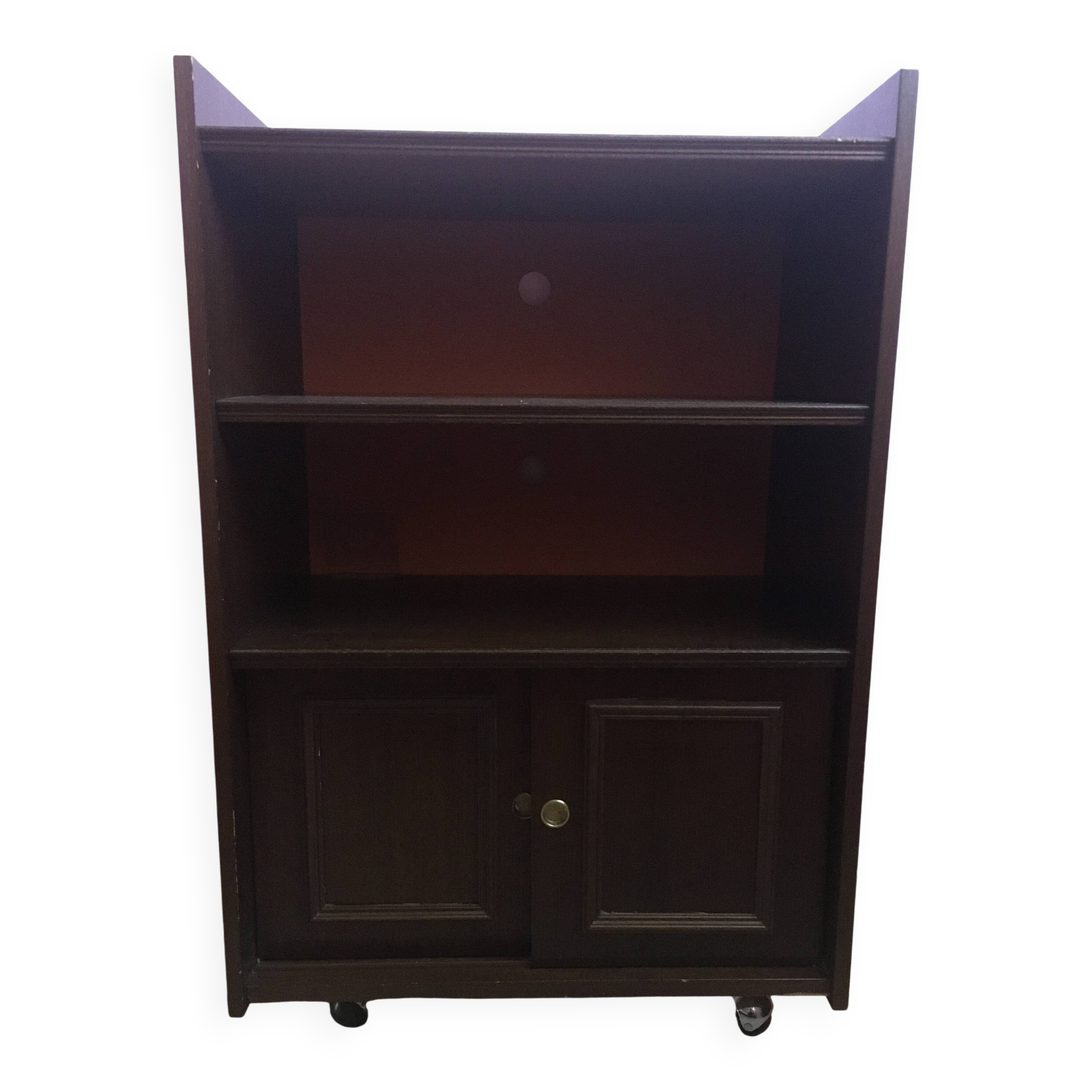 Vintage furniture, bookcase, TV or hi-fi system, sliding door with wheels