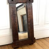 Vintage brutalist mirror in solid wood 28x52cm