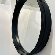 Jacques Adnet circular leather and brass mirror